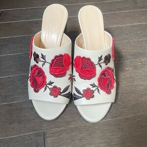 Club Monaco Red Floral Embroidered Mules